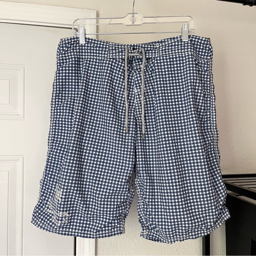 VILEBREQUIN blue‎ white gingham plaid check swim shorts